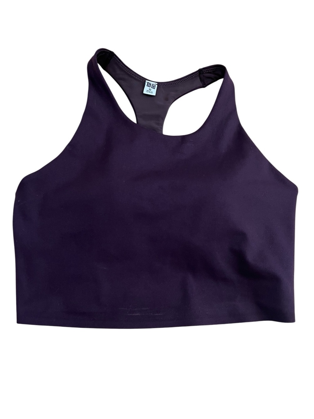 Uniqlo Womens XS AIRism Active Crop Top Racerback Sports Bra Dark Purple Plum